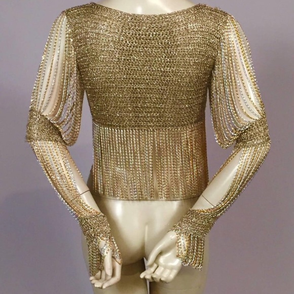 Hand Crocheted Lurex and Metal Chain Cardigan Tina Turner 1970 - Picture 7 of 8